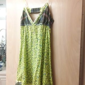 Yellow Plaid Floral Tank Dress M Free People